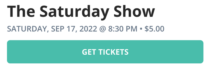 A screengrab from Logan Square Improv's website shows the Saturday Show, and the button to get tickets.